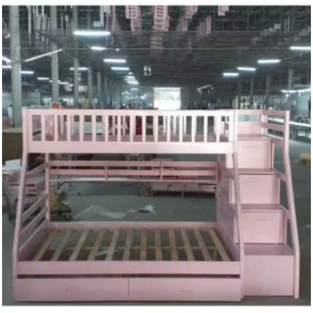 EU192 - Pink : Giường 2 Tầng, 2 Hộc Kéo + Cầu Thang Đảo Chiều, Giá Sách - Trên 1m / Dưới 1m4